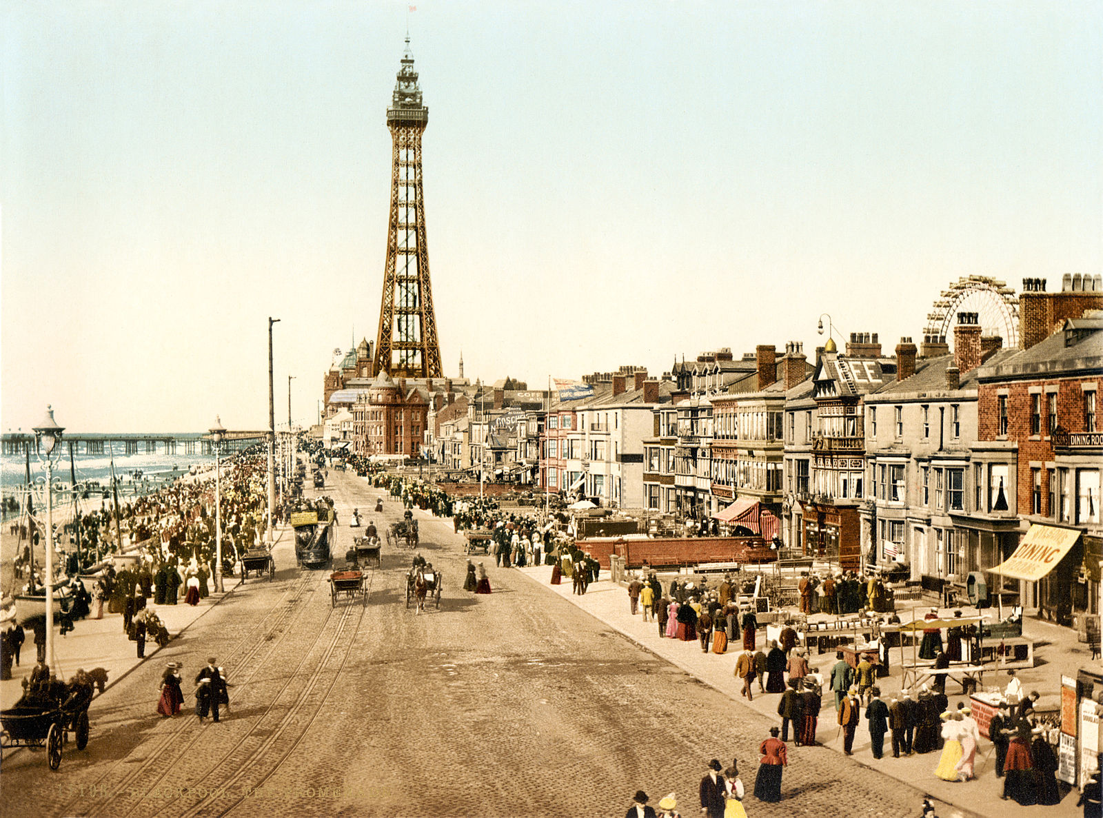 Photochrom of the Blackpool promenade.