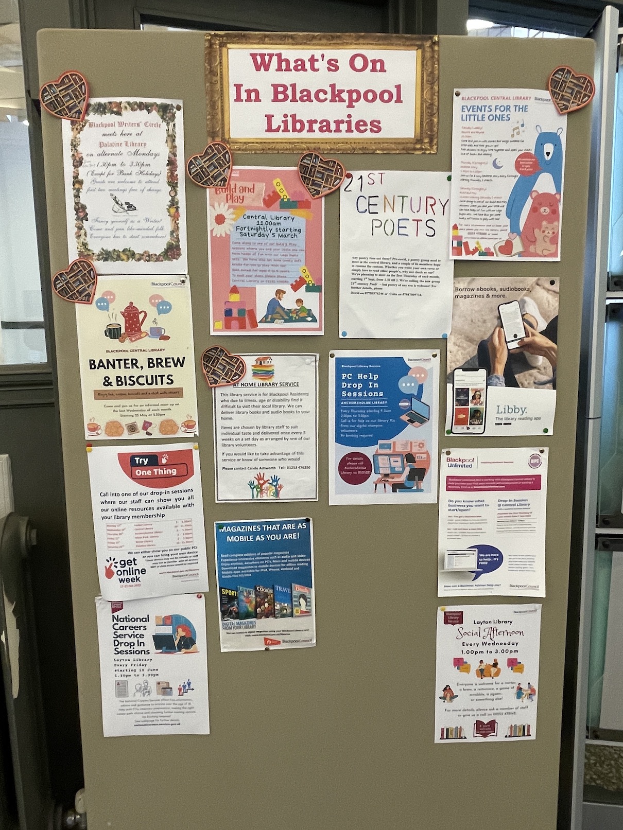 Events display at Blackpool Central Library