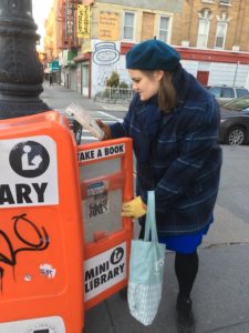 Mini library on street corner